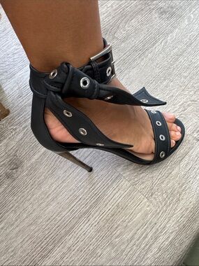 Alexander McQueen Black Grommet Ankle-Strap Heel
